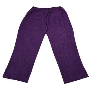 FLAX Purple 100% Linen Elastic Waist Straight Leg Pants Made in Lithuania L